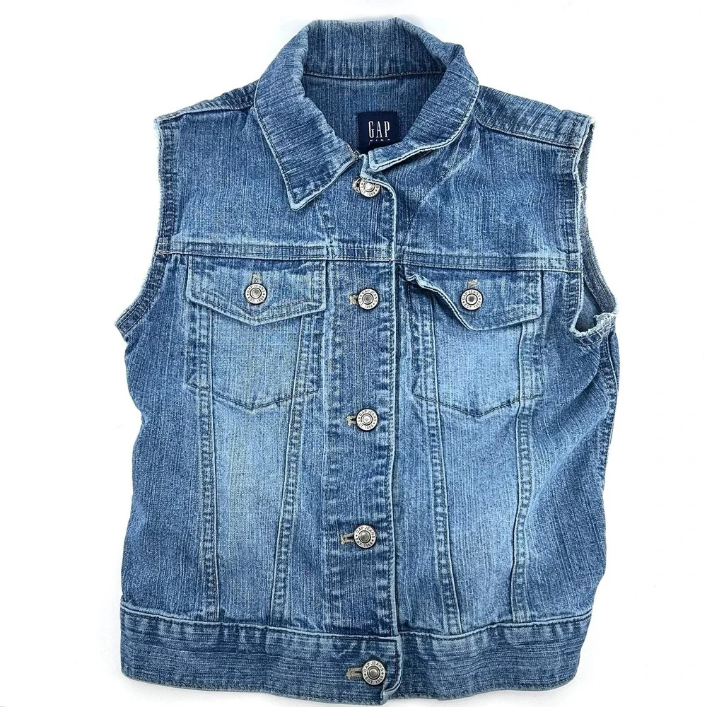 Gap Kids Girls Medium Blue Denim Jean Vest Trucker Jacket Sleeveless Medium 7-8